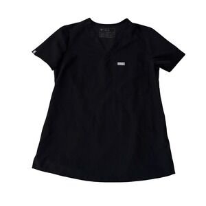 FIGS Technical Collection Women's V Neck Nurse Scrubs Shirt Black Sz XS 18.5x26